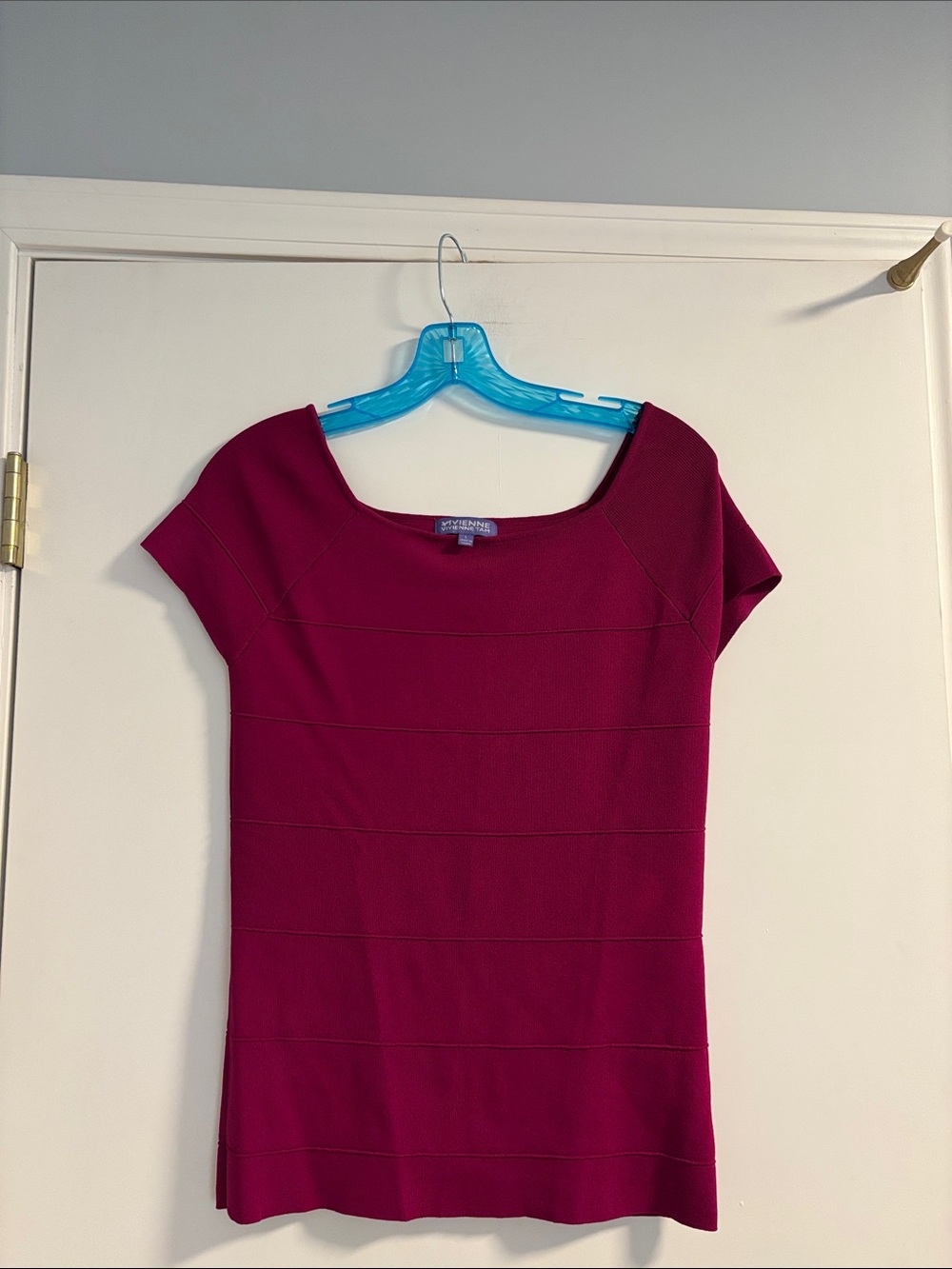 Vivienne Tam Deep Magenta Short-Sleeve Square Neck Top Large